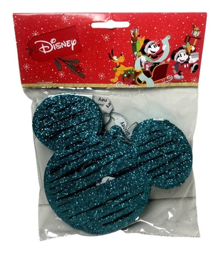 Kit 06 Enfeites Árvore De Natal Azul Glitter Mickey Disney