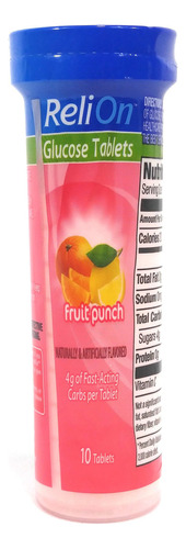 Relion Glucosa Fruit Punch, 10 Tabletas, Tubo Para Llevar