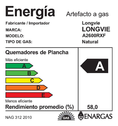 Anafe A Gas Longvie A2600rxf Inox Rejillas De Ventilación