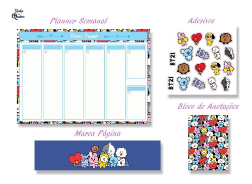 Bt21 Bts, Kit Planner, Bloco, Marca Página E Adesivo
