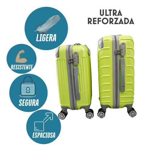 Juego Set Maletas De Viaje 10 Kilos Carry On Maletas Chicas Verde Fosfo Y02