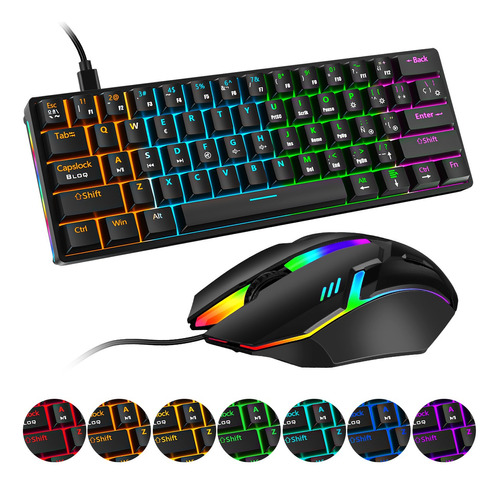 Teclado Mecánico 60% Español Gamer Luz Rgb Con Ratón Para Pc