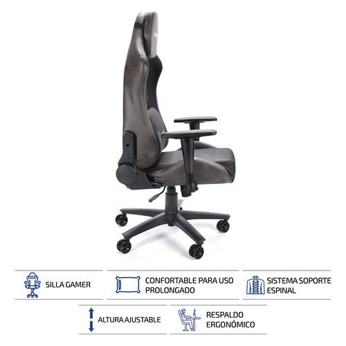 Imagen 4 de 8 de Silla Gamer Pro Ergonomica Giratoria Femmto Gp001 Gris Para Escritorio Pc Gaming Reclinable 135° Peso Maximo 150 Kg
