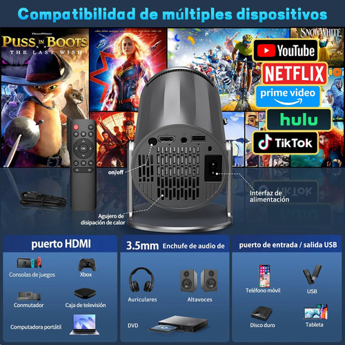 Proyector Profesional 18000lm 4k Con Android Tv Wifi6 1080p Negro