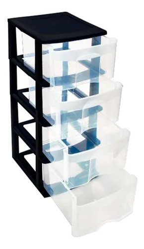 Caja Plástico Organizador Cajonera 4 Cajones 83*39*35 Color Negro Liso