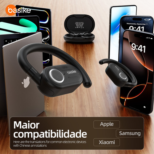 Fone De Ouvido Sem Fio Basike Bluetooth5.4 Ows Com Tela Lcd