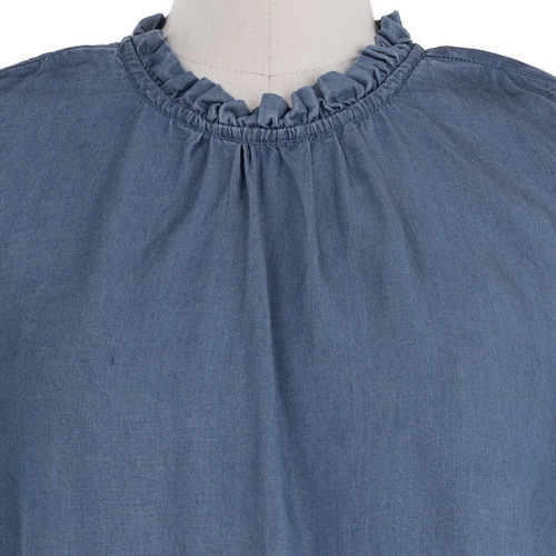 Imagen 4 de 7 de Blusa De Vestir Mezclilla Ligera Manga Corta Holgada Fresca.