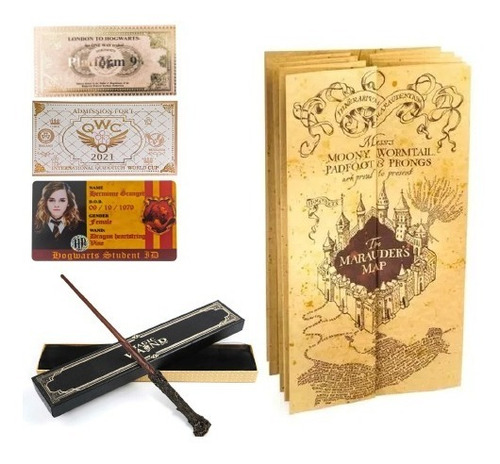 Harry Potter Kit Colección Varita Mágica+mapa+boleto Tren