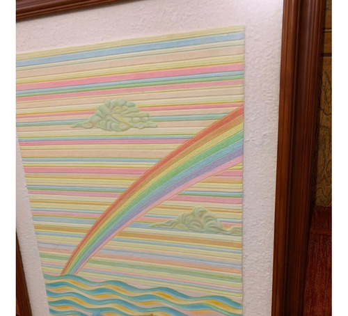 Cuadro Tríptico Amanecer Con Arcoíris 76x59 Cm (Usado)