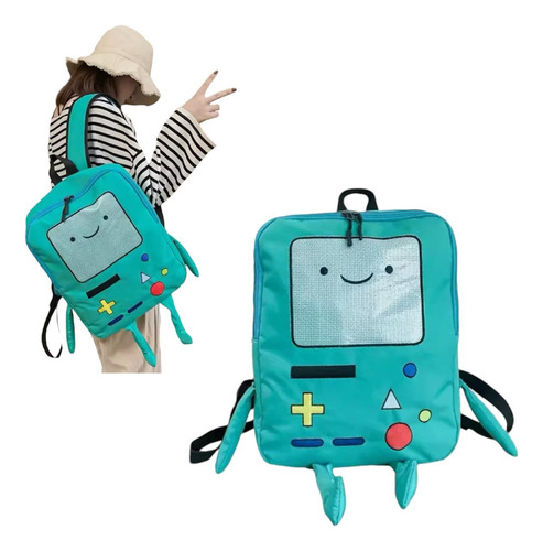 Mochila Hora De Aventura Bimo 36x29x9 Cm + Gorro Bimo Conjunto Escuela Equipaje Útiles Maleta Bag Bolsa Bagpack Finn Jake Adventure Time
