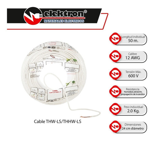 Imagen 4 de 8 de Bolsa 50 Mts Cable Iusa Rojo Thw Cal 12 Awg 100%cobre
