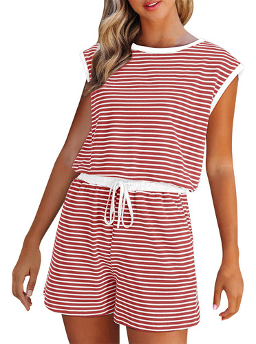 Pantalones Cortos A Rayas De Verano Para Mujer Con Ajuste