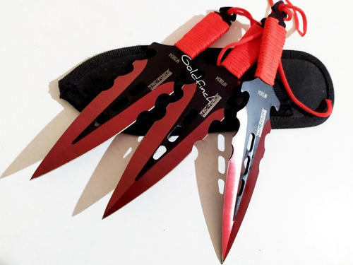 Set Cuchillos Lanzador X 3 Kunai Red Ninja Con Funda
