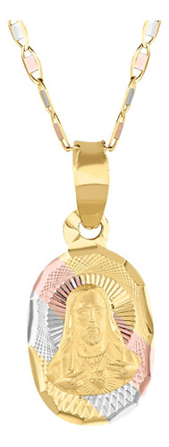 Medalla Sagrado Corazón Con Cadena Oro 10 Kilates 
