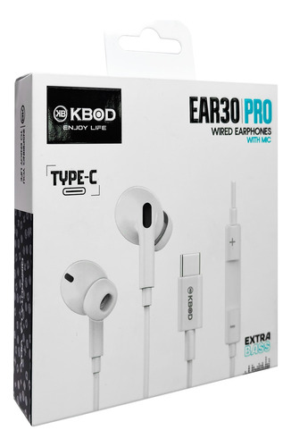Audífonos Con Cable Y Micrófono Kbod Ear30 Pro Tipo C Y Ip