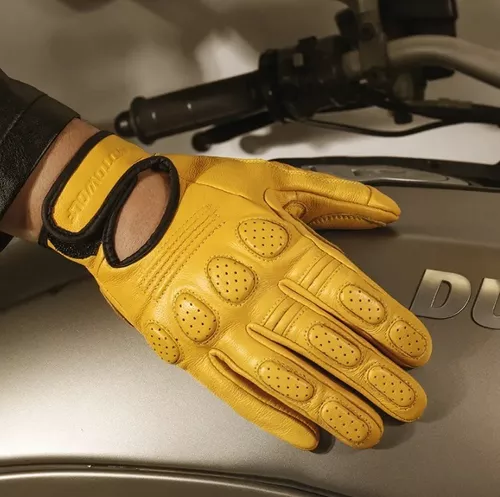 Guantes cafe racer piel de cabra DEGEND INDUS marrón membrana