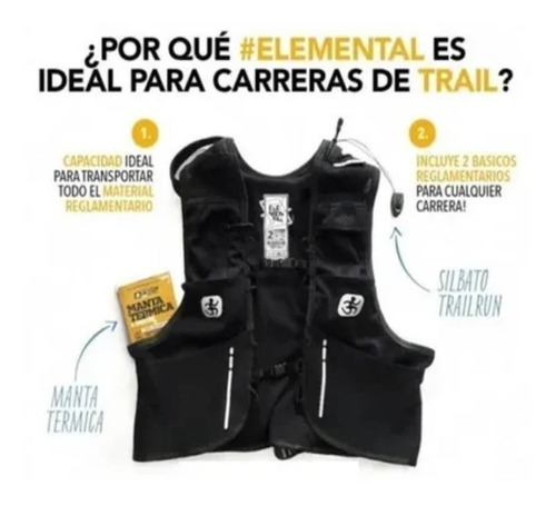 Imagen 3 de 6 de Chaleco Hidratación Elemental Trail Running Marca Noaf