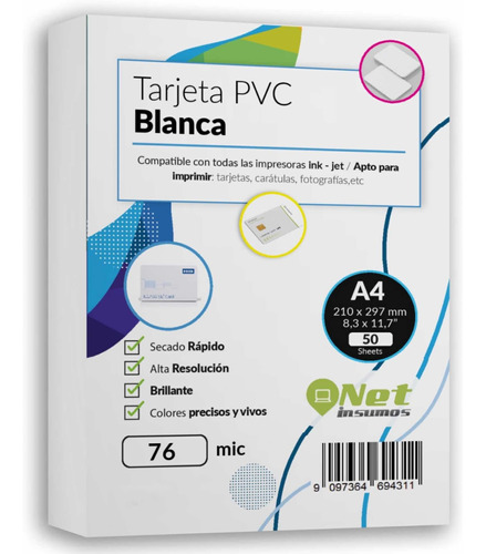 Pack 50 Láminas Para Tarjeta Credencial Pvc Blanca A4 Inkjet