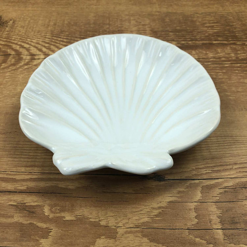 Prato Sobremesa Ocean Branco Perola Cerâmica Scalla 4 Un. Cor Branco - Perola Formato Concha