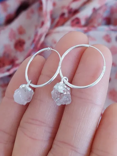Aros Argollas Plata Cuarzo Rosa Natural Coraocristales