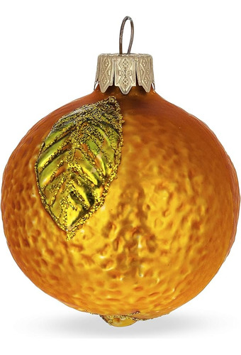 Ornamento De Navidad Naranja Con Hoja Brillante De Cristal