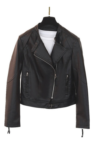 Chaqueta De Cuero Biker Slim-fit De Moda Para Damas