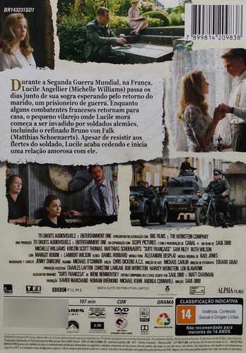 Suite Francesa Dvd Michelle Williams Margot Robbie Kristin (Usado)