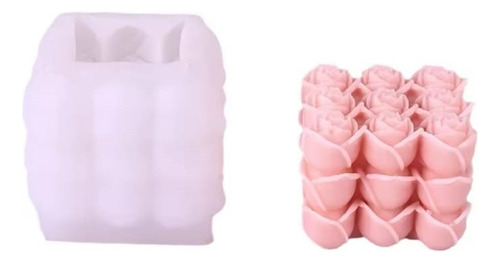 Molde Silicón Con Forma De Cubo Con Flores. Vela, Jabón