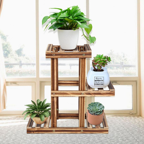 Imagen 1 de 10 de Soporte Para Plantas De Madera De Varios Niveles, Soporte Pa