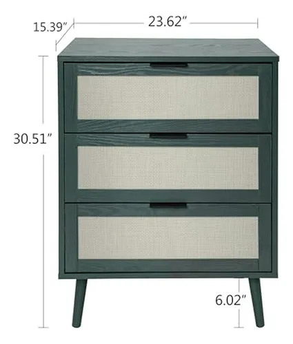 Mesa De Noche De 3 Cajones (verde Oscuro)