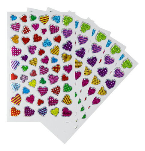 10 Planillas Corazones Multicolor Puntitos Sticker Pegatinas