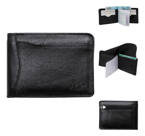 Carteira Masculina Em Couro Premium Preta Com Esconderijo Cor Preto