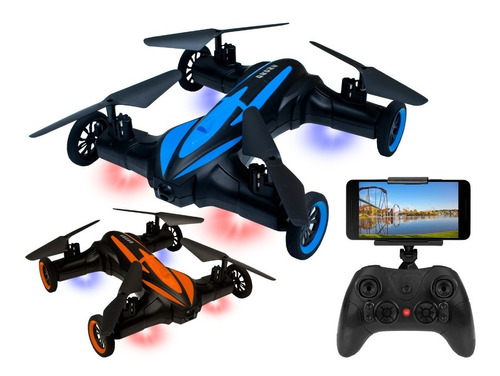Drone Cuadricoptero Dual 4 Ruedas Camara Hd Wifi Transmite Color Azul