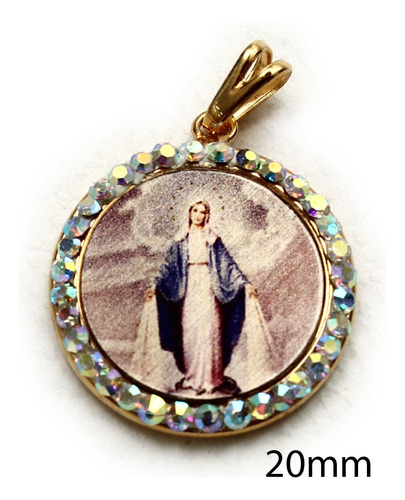 Uzzy | Medalla Con Piedras Ave María   Chapa De Oro 22k
