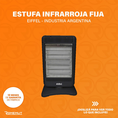 Imagen 4 de 4 de Estufa Eléctrica Infrarroja Eiffel Fija 1200w 3 Velas X2