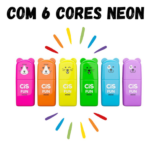 Marca Texto Cis Fun Neon Mini Com 06 Unidades