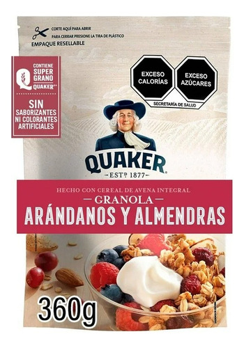 Granola Quaker Mezcla Selecta Con Arándanos Y Almendras 360