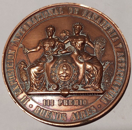 Medalla Placa 80 Mm Sociedad Rural Argentina Premio 1890 