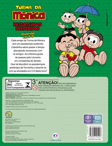 Turma Da Mônica Passatempos Preferidos: Atividades 3d Com Óculos, De Paloma Blanca Alves Barbieri. Livro 3d Com Úculos, Vol. 1. Editorial Ciranda Cultural, Capa Mole, Edição Regular Em Português, 2024