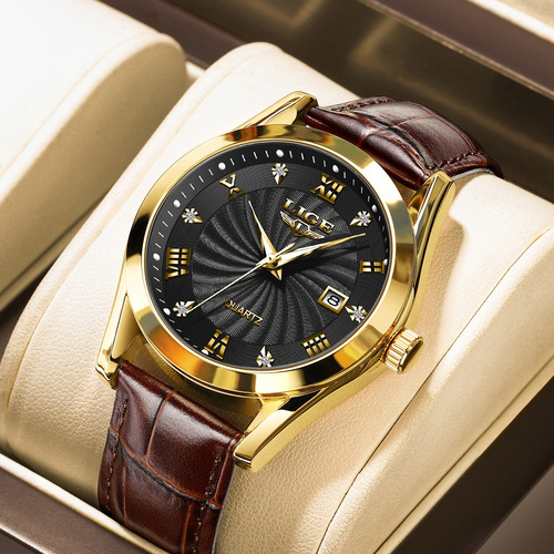 Sunkta Relojes Para Hombre Caja Oro Piel Simple Calendario