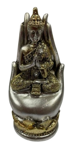 Figura De Buda Plateada Rezando En Mano Feng Shui