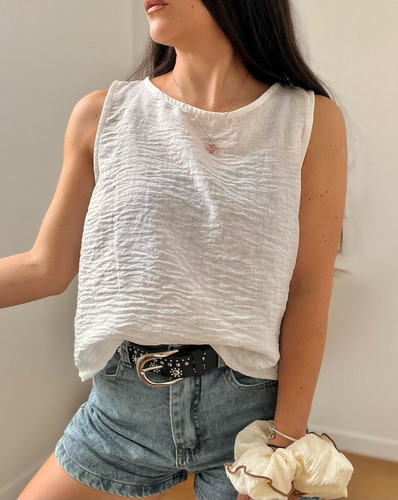 Blusa Musculosa De Mujer Blanca De Lino Remera Camisa