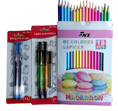 Kid Escolar Lápiz Colores + 2 Lapiz Porta Mina + 2 Bolígrafo