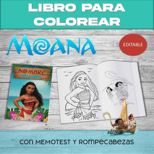 Kit Imprimible Moana Colorear Pintar Editable