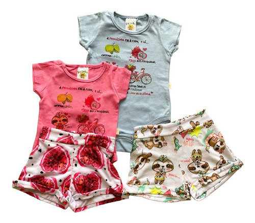 Conjunto Kit Infantil Shorts Mais Blusa Rosa Menina