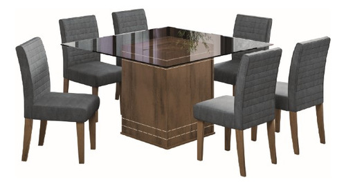 Conjunto De Mesa Com 6 Cadeiras Tampo De Vidro Onix Cedro Desenho do tecido das cadeiras Liso