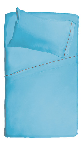 Juego De Sábanas Platinum Tela Tipo Bamboo Individual Color Azul-turquesa