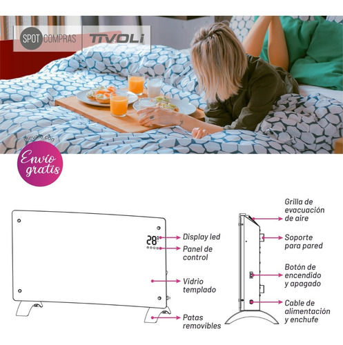 Panel Calefactor 2000w Vitroconvector Tivoli Curvo Digital