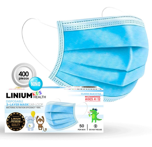 Linium Cubrebocas Tricapa Termosellado infantil 400 unidades