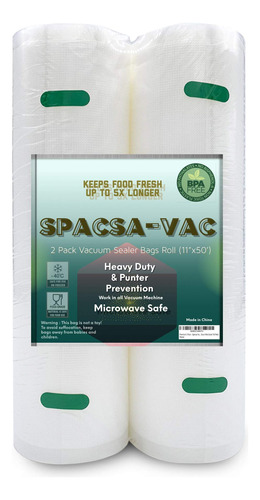 Spacsa-vac - Paquete De 2 Rollos Selladores Al Vacio De 11 P